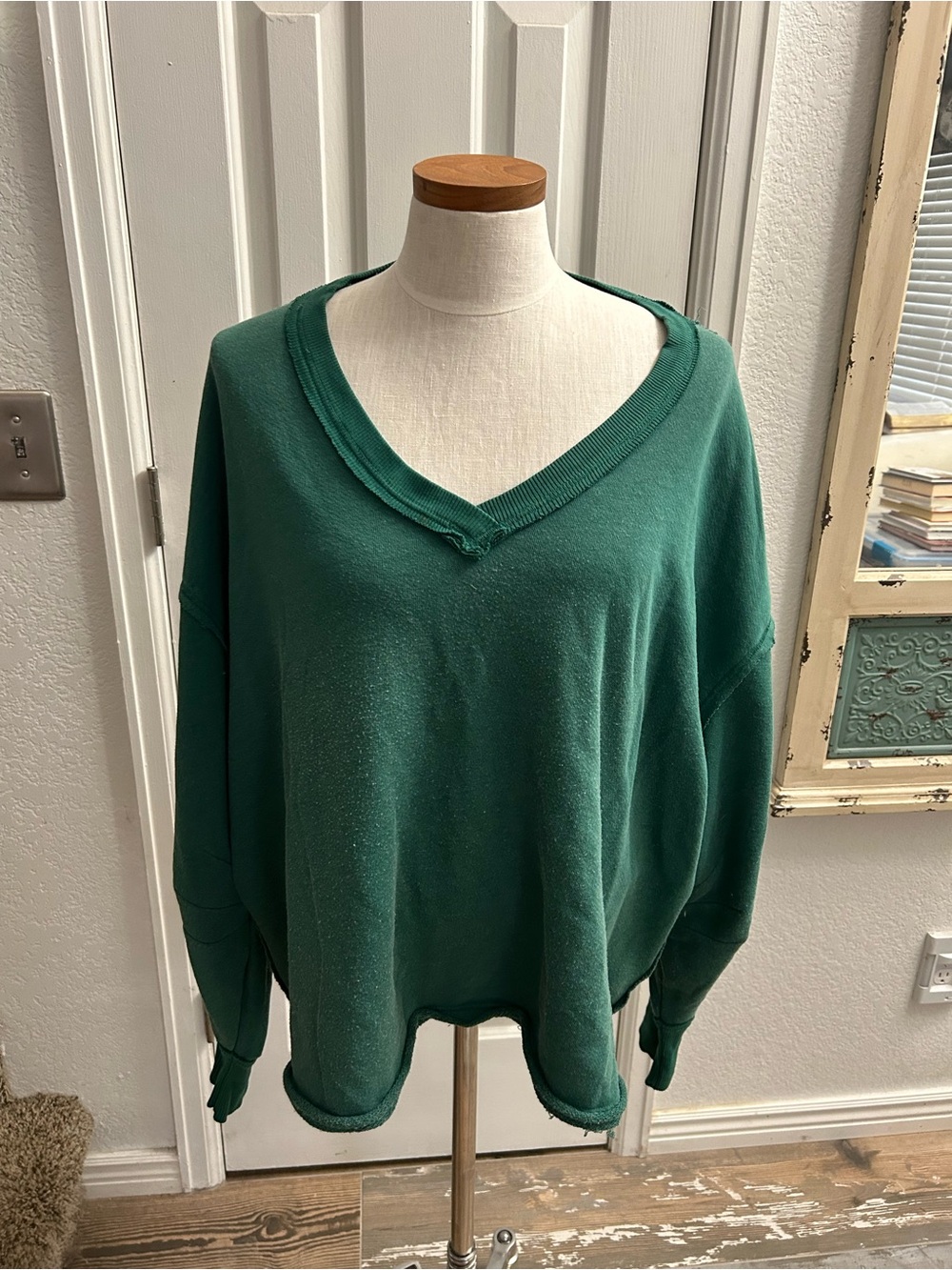 We The Free Deep Green V-Neck Relaxed Sweater